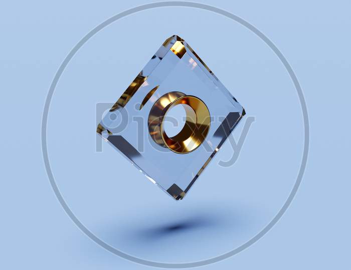 3D Illustration Of A Transparent Cube  With  Round Hole  On Blue Isolated Background . Cyber Shape In Virtual Reality. Futuristic Figure