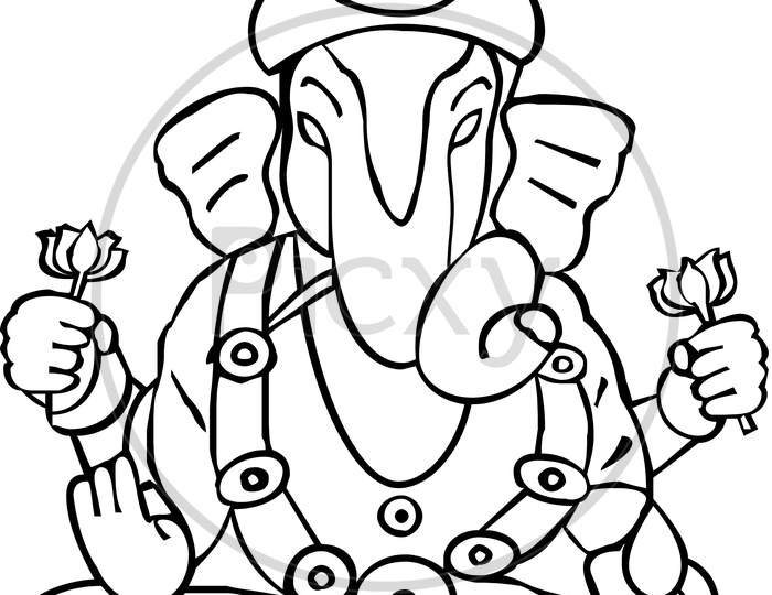 Drawing Or Sketch Of Hindu God Lord Ganesha Or Vinayaka Outline Editable Illustration