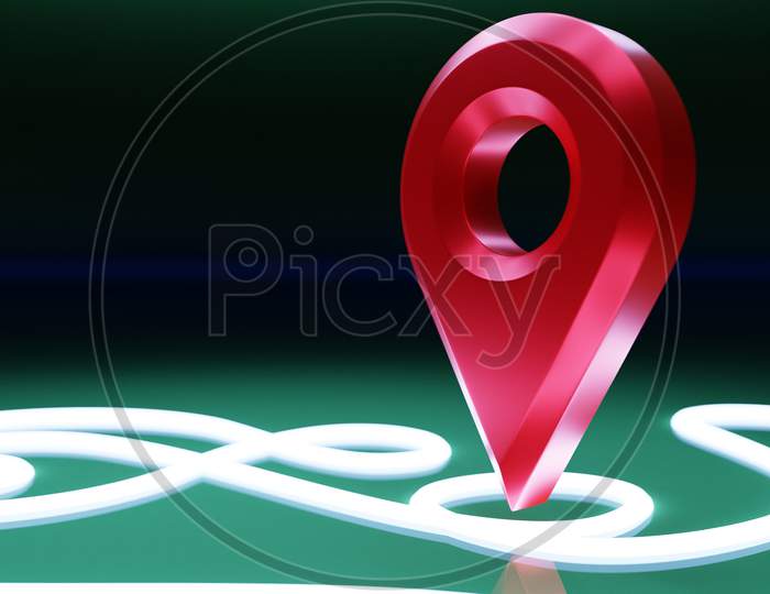3D Illustration Of An Icon With A Red Destination Point On The Map. Navigation Marker