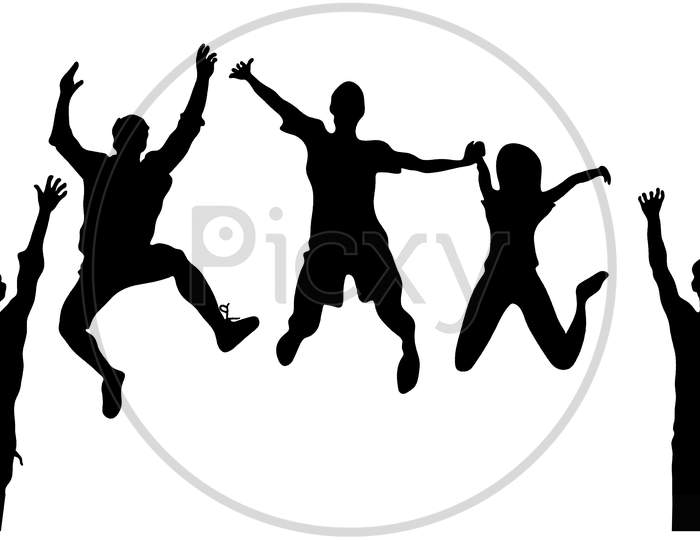 Illustration Of Group Of Friends Jumping With White Background .Concept Friendship Day