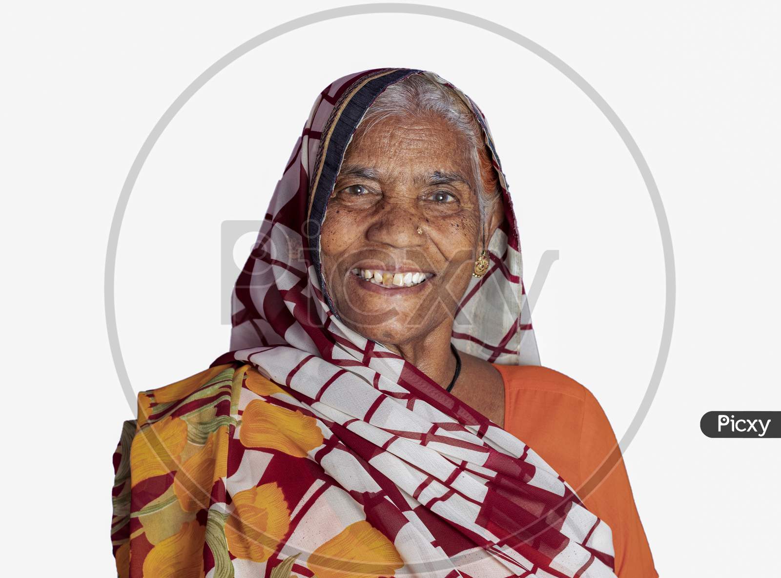 Image of Portrait Of An Old Woman, Senior Indian Woman In Saree ...