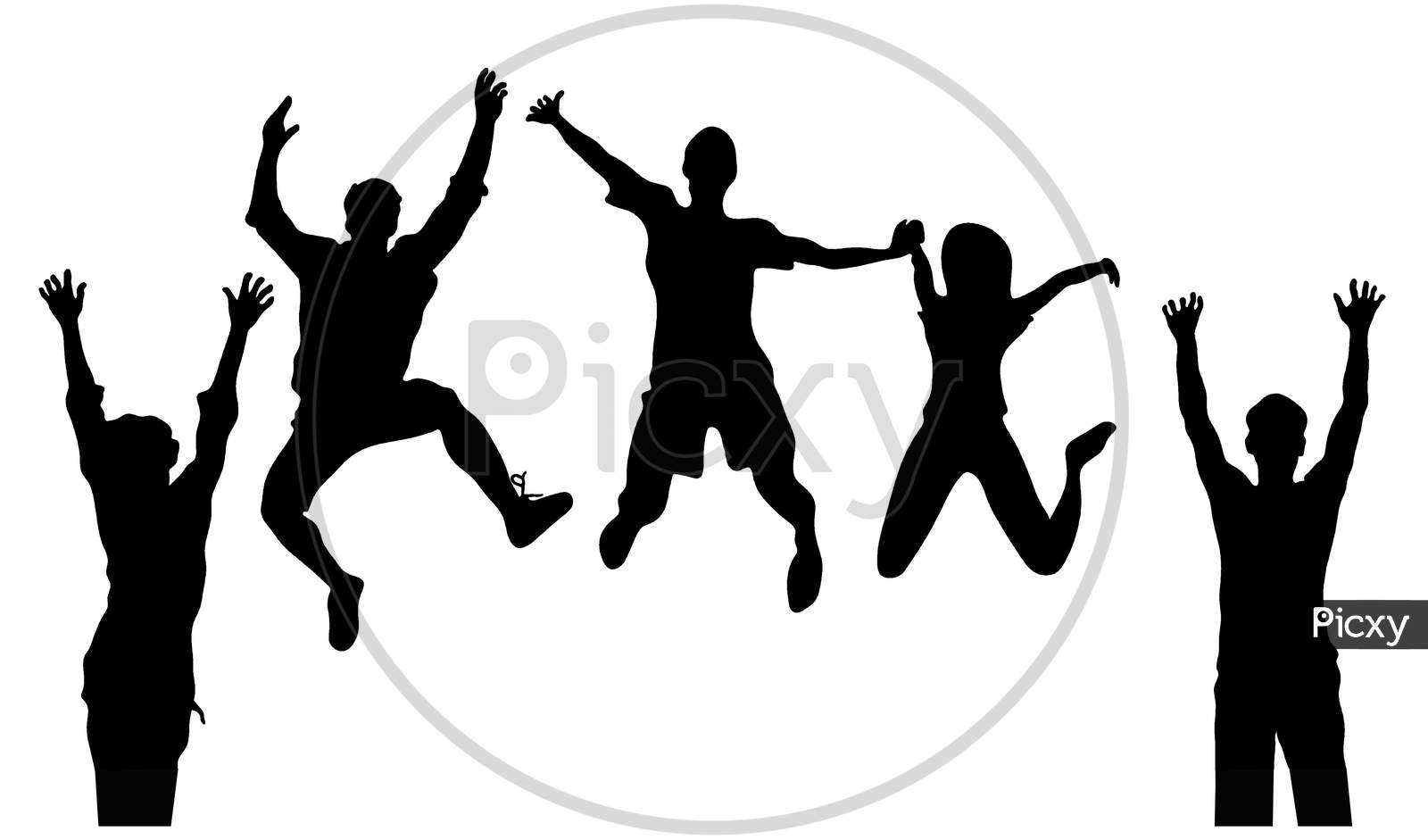 Illustration Of Group Of Friends Jumping With White Background .Concept Friendship Day