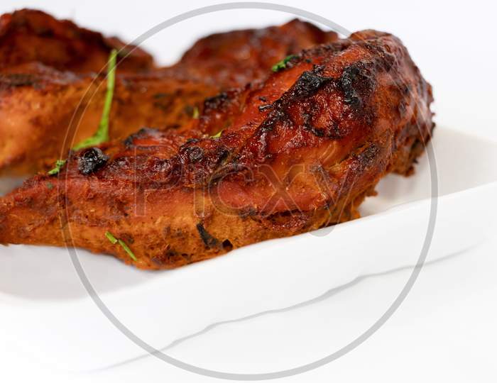 Kerala Style Chicken Fry In White Background. Side View, Shallow Depth Of Field