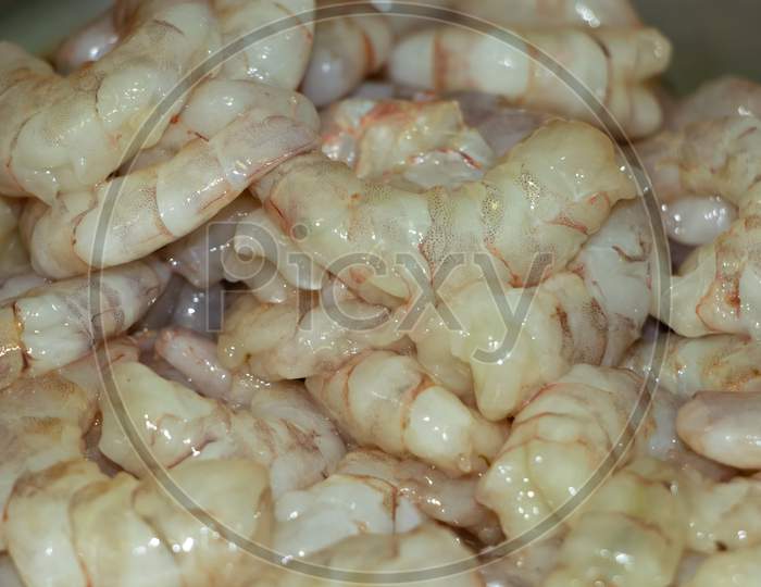 Fresh Cleaned Shrimp For Cooking. Selective Focus