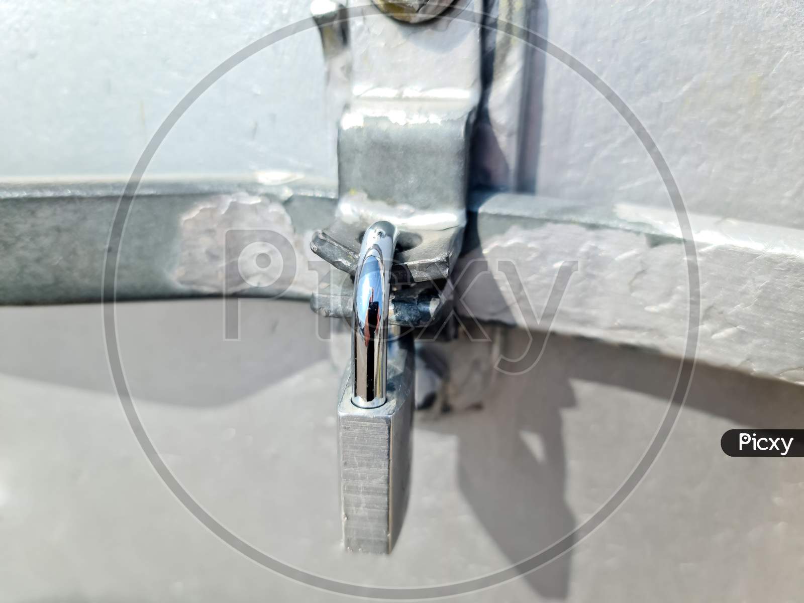 Close Uo Of A Lock At A Close Metal Door