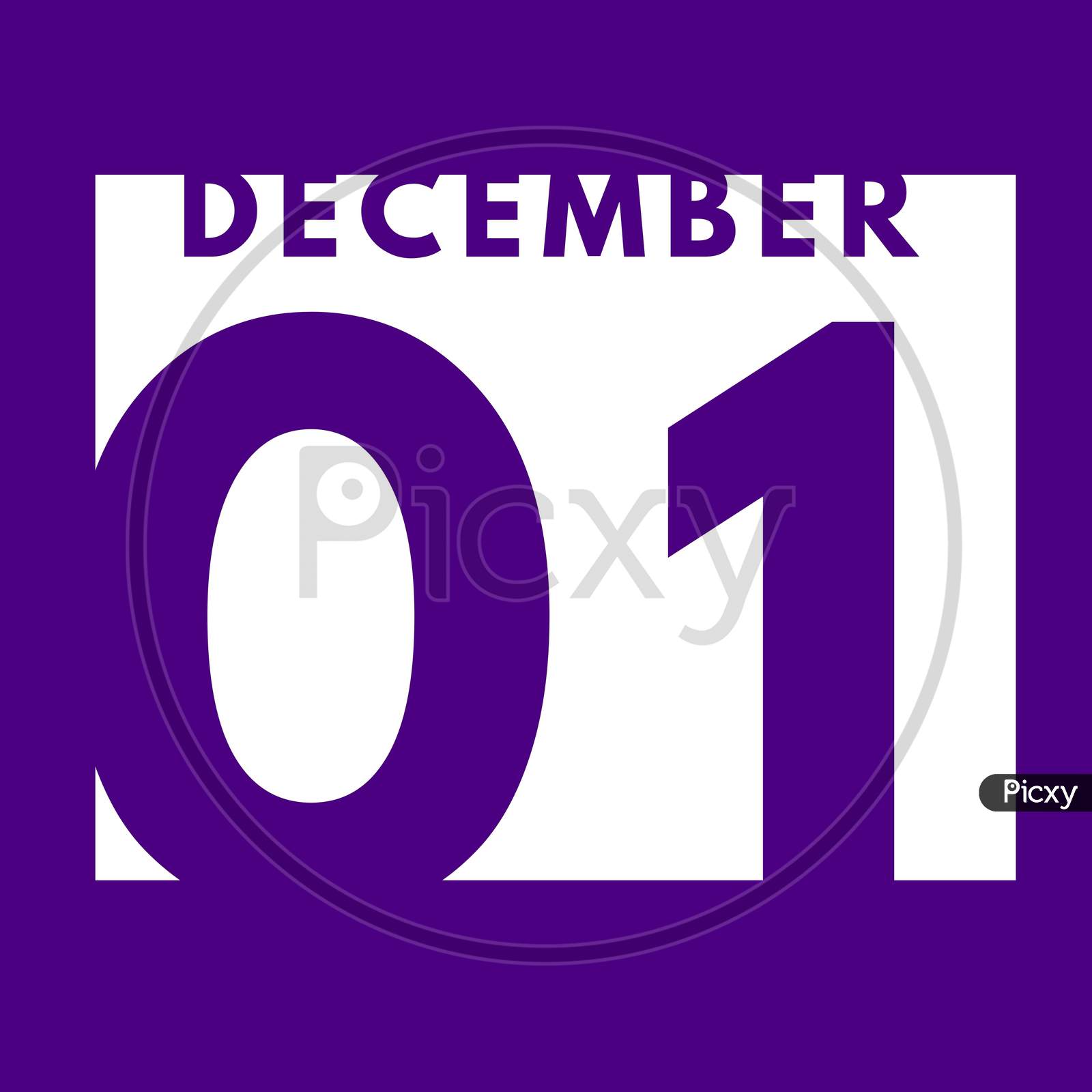 December 1 . Flat Modern Daily Calendar Icon .Date ,Day, Month .Calendar For The Month Of December