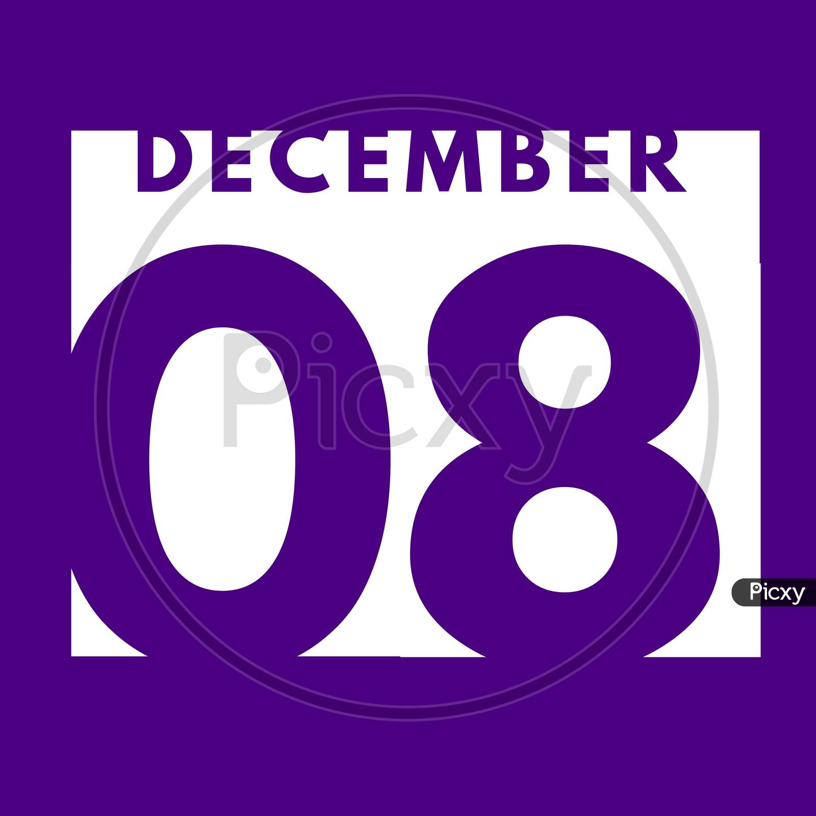 December 8 . Flat Modern Daily Calendar Icon .Date ,Day, Month .Calendar For The Month Of December