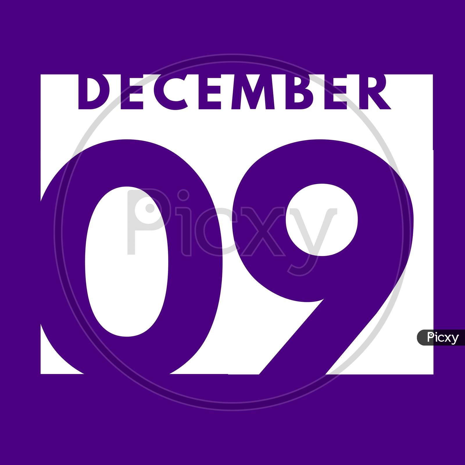 December 9 . Flat Modern Daily Calendar Icon .Date ,Day, Month .Calendar For The Month Of December