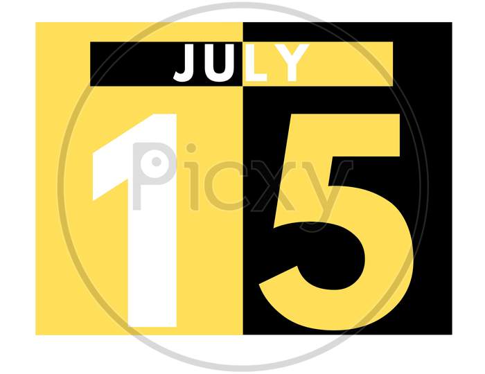 July 15 . Modern Daily Calendar Icon .Date ,Day, Month .Calendar For The Month Of July
