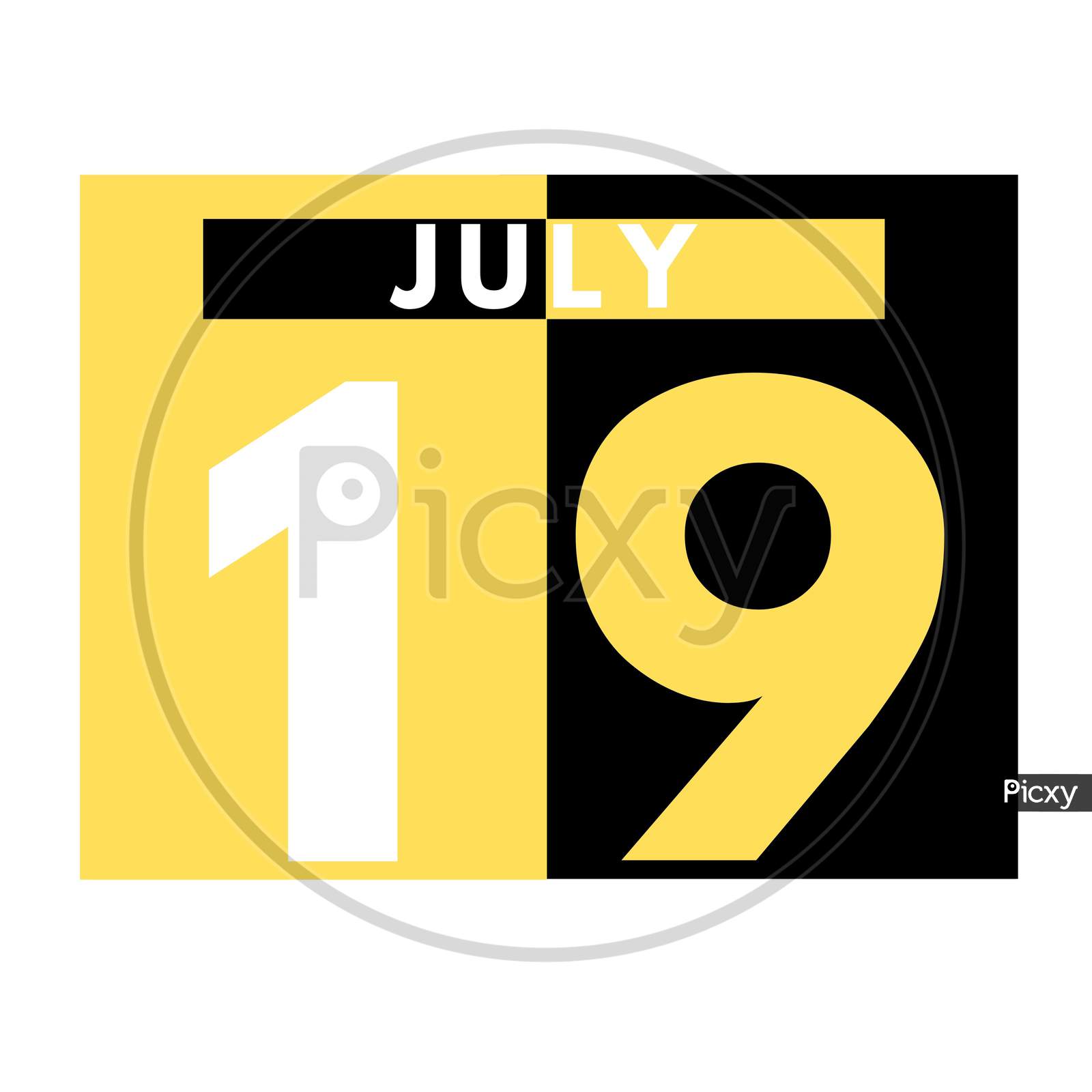 July 19 . Modern Daily Calendar Icon .Date ,Day, Month .Calendar For The Month Of July