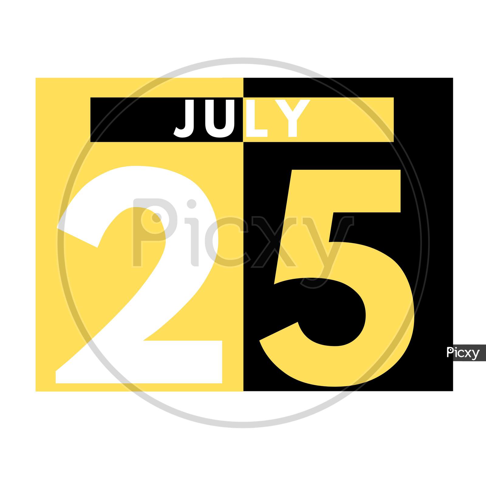 July 25 . Modern Daily Calendar Icon .Date ,Day, Month .Calendar For The Month Of July