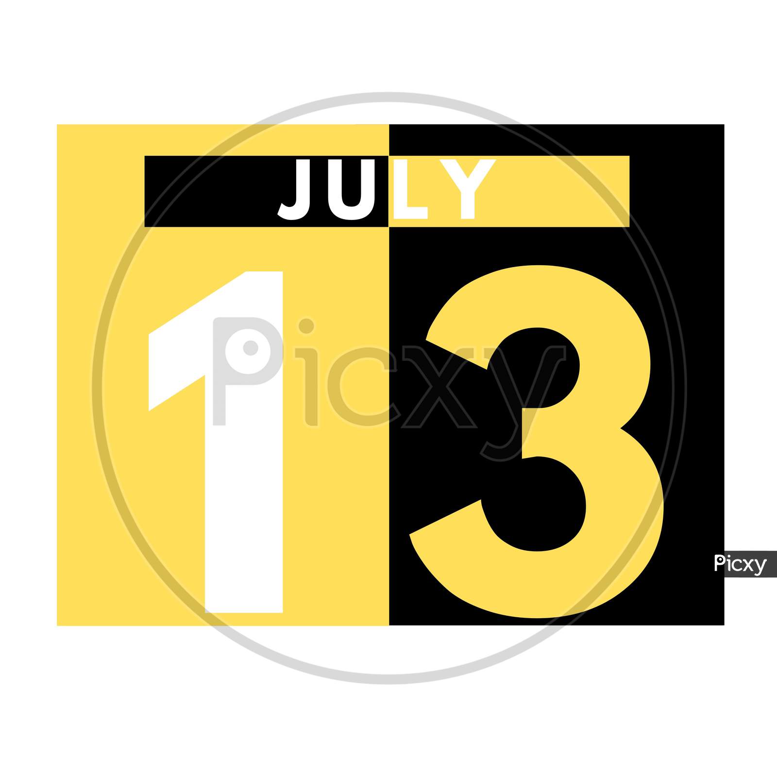 July 13 . Modern Daily Calendar Icon .Date ,Day, Month .Calendar For The Month Of July