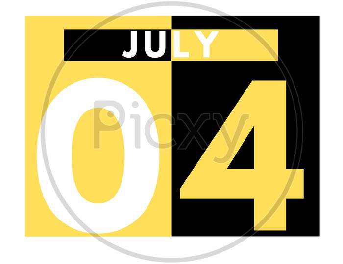 July 4 . Modern Daily Calendar Icon .Date ,Day, Month .Calendar For The Month Of July