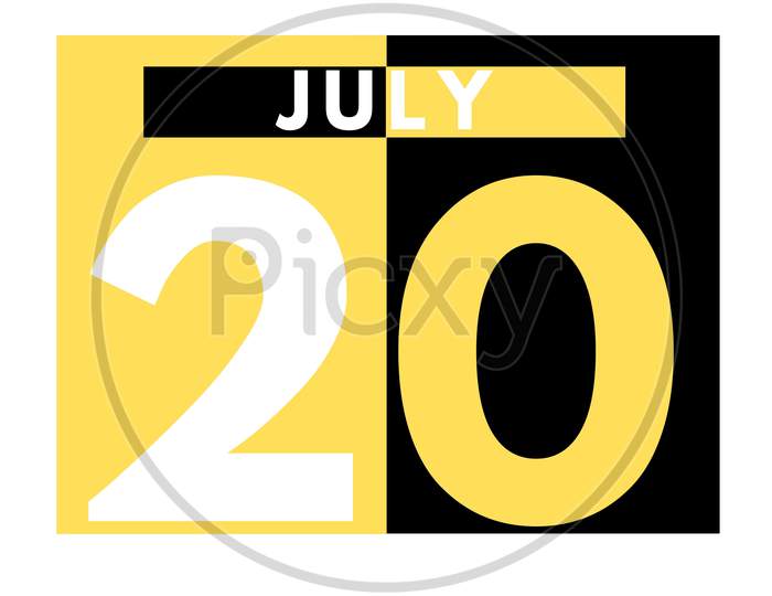 July 20. Modern Daily Calendar Icon .Date ,Day, Month .Calendar For The Month Of July