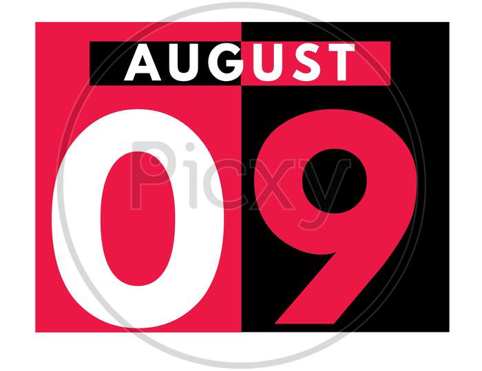 August 9 . Modern Daily Calendar Icon .Date ,Day, Month .Calendar For The Month Of August