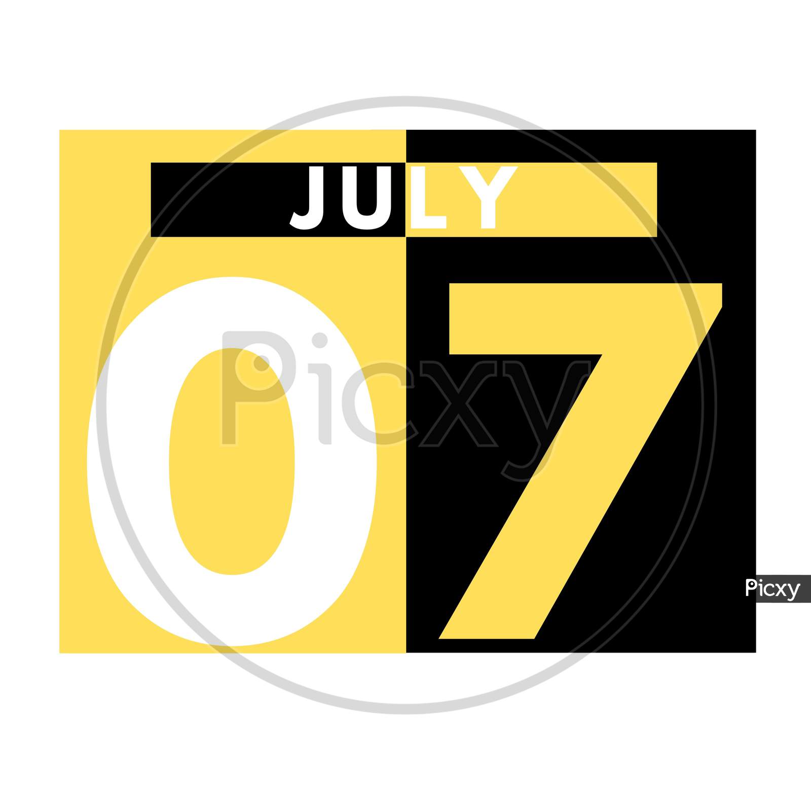 July 7 . Modern Daily Calendar Icon .Date ,Day, Month .Calendar For The Month Of July