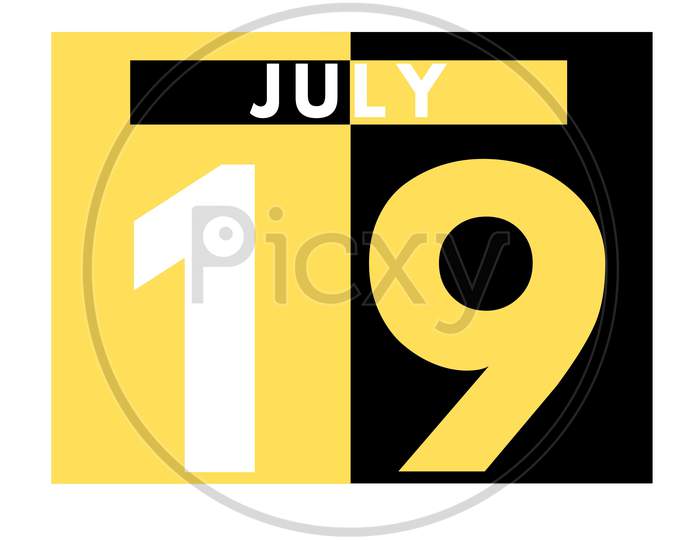 July 19 . Modern Daily Calendar Icon .Date ,Day, Month .Calendar For The Month Of July