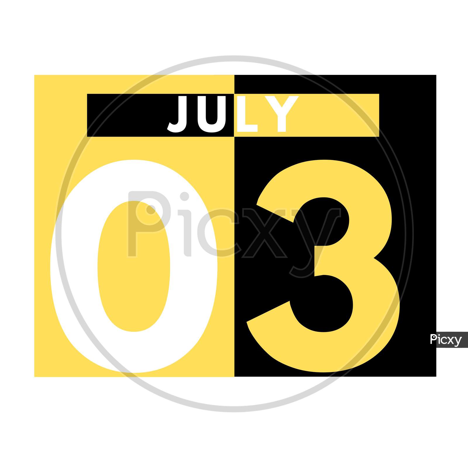 July 3 . Modern Daily Calendar Icon .Date ,Day, Month .Calendar For The Month Of July