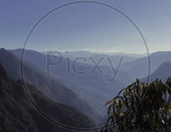 scenic mountainscape of tawang hill station in arunachal pradesh, north east india