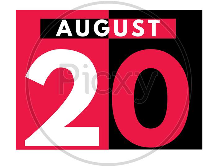August 20 . Modern Daily Calendar Icon .Date ,Day, Month .Calendar For The Month Of August