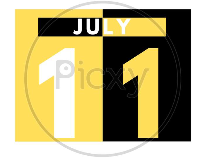 July 11 . Modern Daily Calendar Icon .Date ,Day, Month .Calendar For The Month Of July