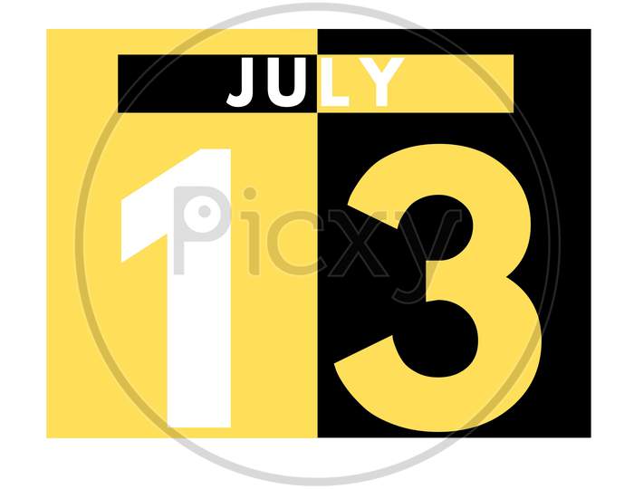 July 13 . Modern Daily Calendar Icon .Date ,Day, Month .Calendar For The Month Of July