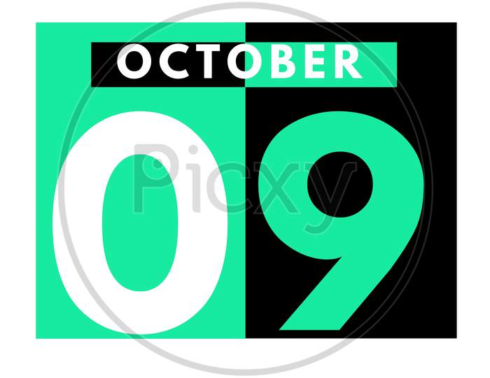 October 9 . Modern Daily Calendar Icon .Date ,Day, Month .Calendar For The Month Of October