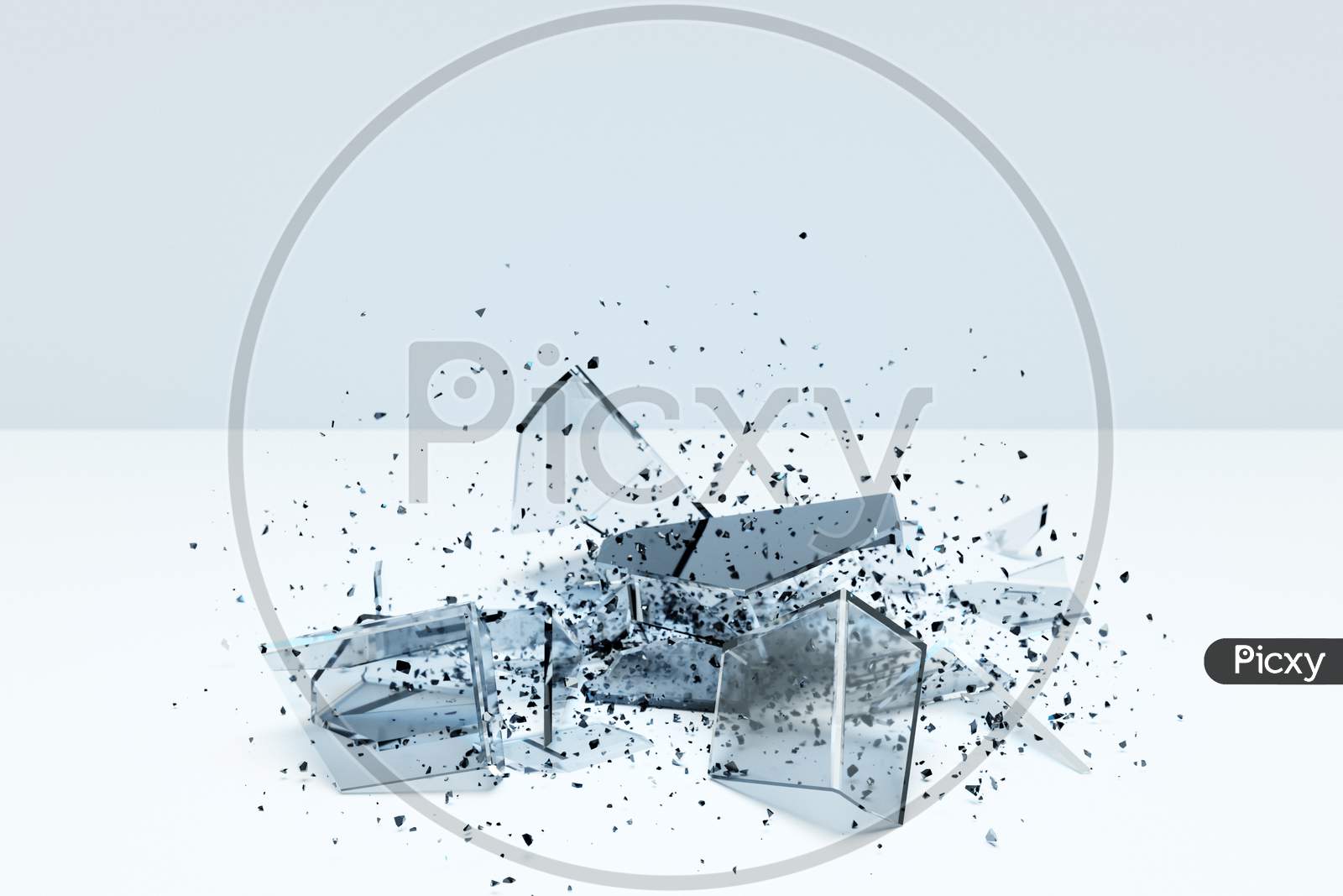 Image of 3D Illustration Of A Transparent Broken Cube With Huge Shards ...