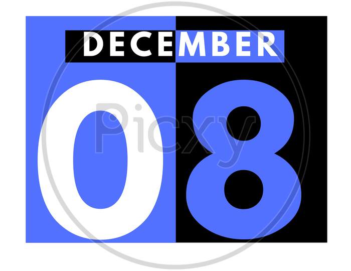 December 8 . Modern Daily Calendar Icon .Date ,Day, Month .Calendar For The Month Of December