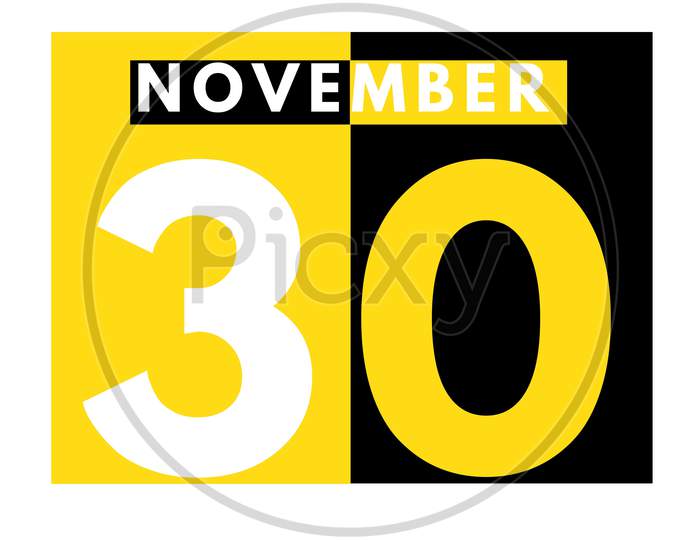 November 30 . Modern Daily Calendar Icon .Date ,Day, Month .Calendar For The Month Of November