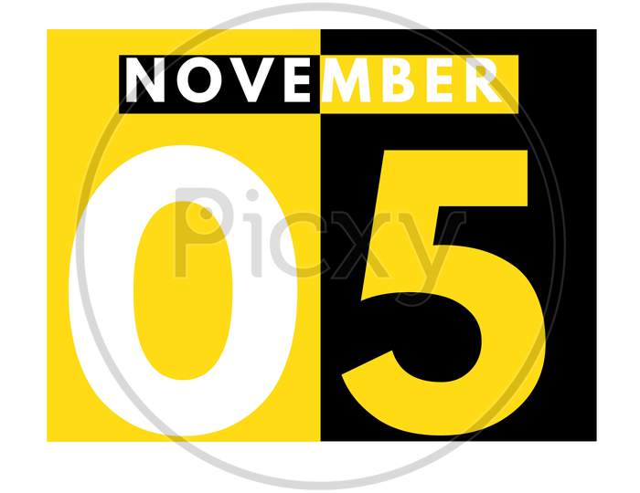 November 5 . Modern Daily Calendar Icon .Date ,Day, Month .Calendar For The Month Of November