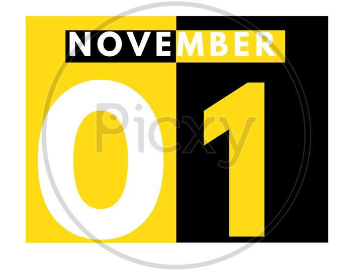 November 1 . Modern Daily Calendar Icon .Date ,Day, Month .Calendar For The Month Of November