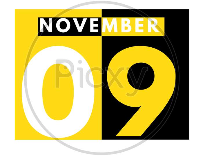 November 9 . Modern Daily Calendar Icon .Date ,Day, Month .Calendar For The Month Of November