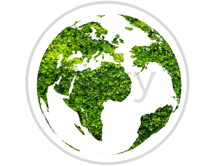 Earth Day Green Globe On White Isolate Background