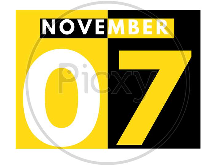 November 7 . Modern Daily Calendar Icon .Date ,Day, Month .Calendar For The Month Of November