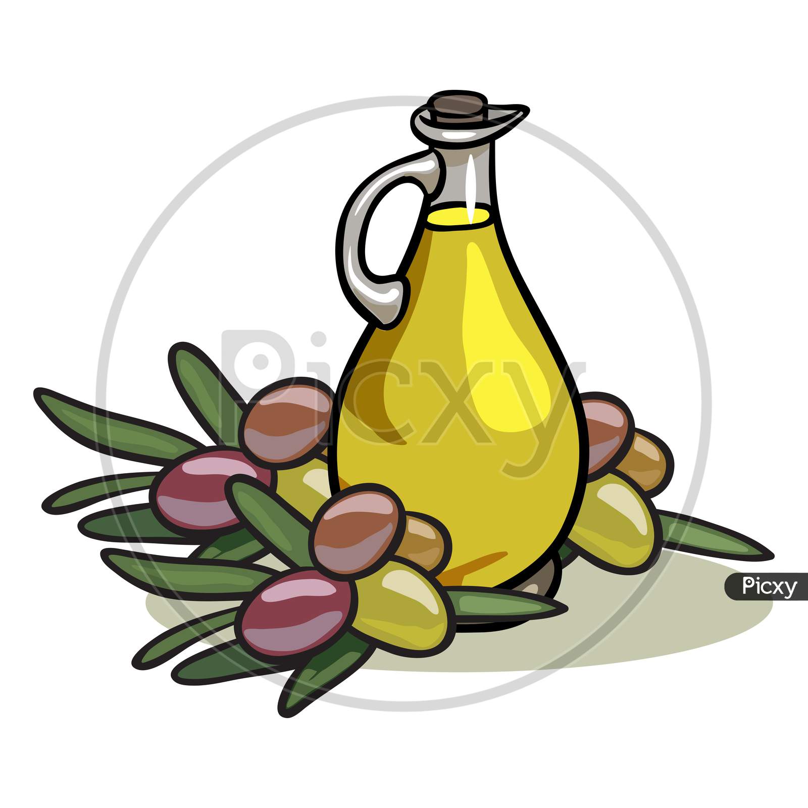 Fresh Olive Oil And Fruits