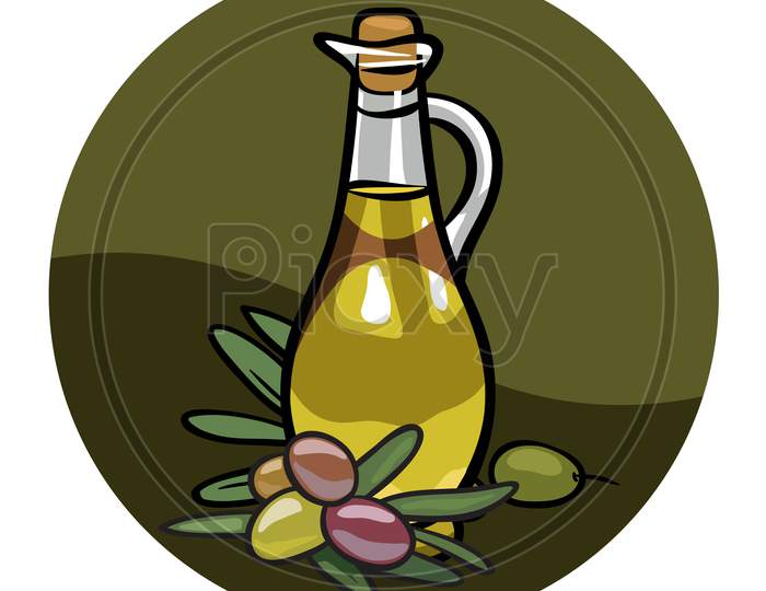 Olive Oil And Bottle Icon