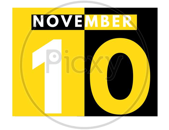 November 10 . Modern Daily Calendar Icon .Date ,Day, Month .Calendar For The Month Of November