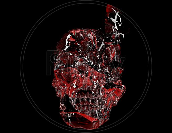 3D Illustration Of A Transparent Red Skull On A Black Background. Skull Art Concept.