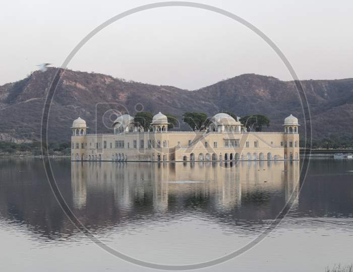 Jal Mahal With Reflections Of Mountain