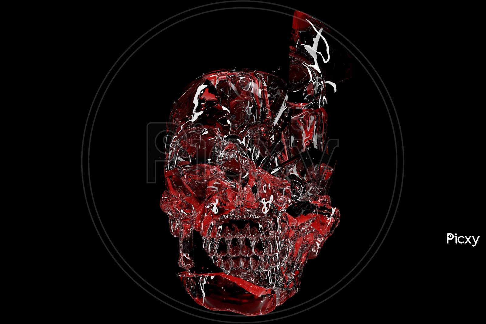 3D Illustration Of A Transparent Red Skull On A Black Background. Skull Art Concept.