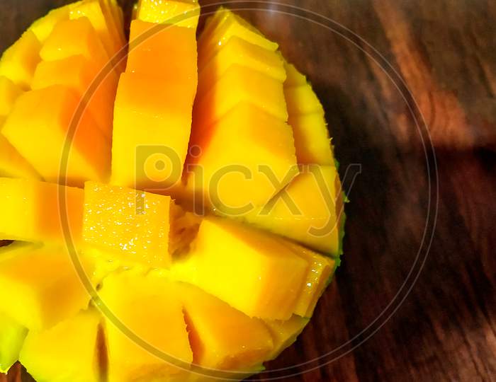 Perfect Mango Slice Cut In Cubes.
