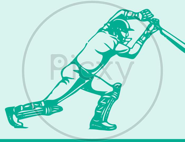 Sketch Of Cricket Bat Man Playing Or Handling The Ball By Bat Outline Editable Illustration