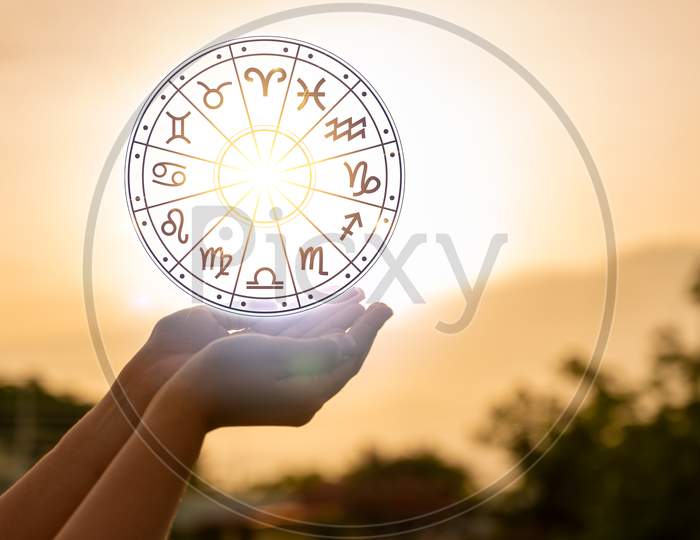 Zodiac Signs Inside Of Horoscope Circle Astrology And Horoscopes Concept