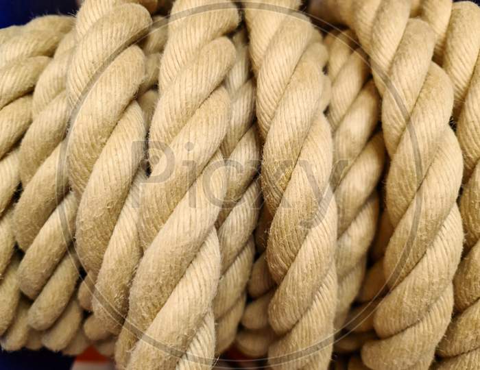 Selective Focus Close Up Rope Background. Low Light Rope Texture.