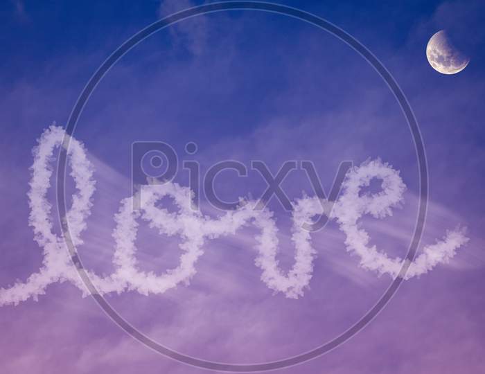 Faint Clouds That Form The Word Love. Illustration In The Form Of Text With Clouds.