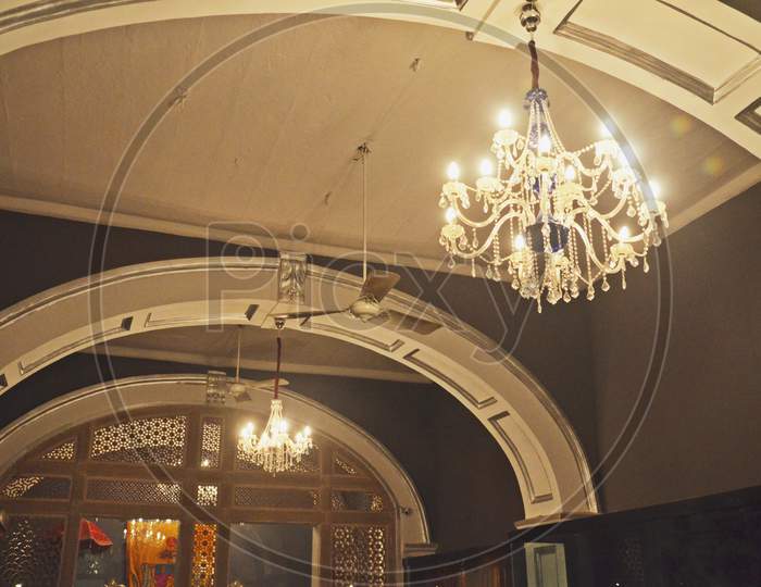 interior ceiling at jai vilas palace