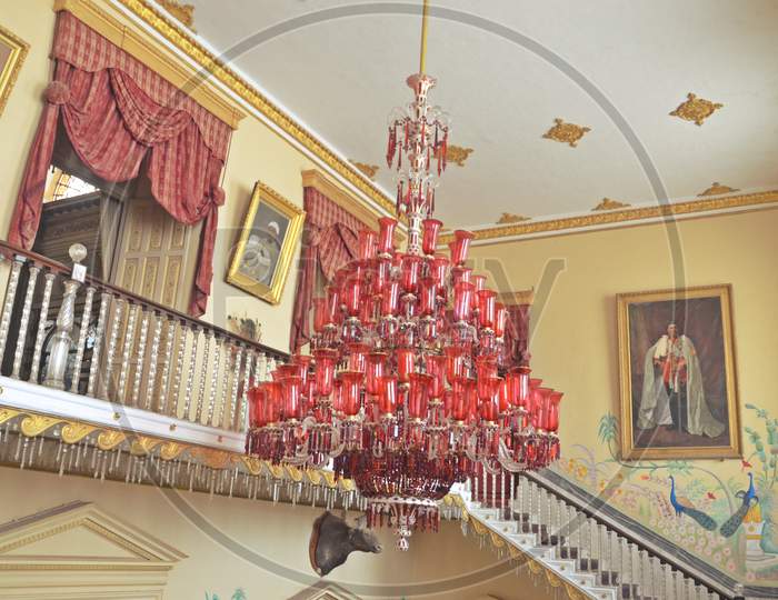 vintage chandelier at jai vilas palace,gwalior,india