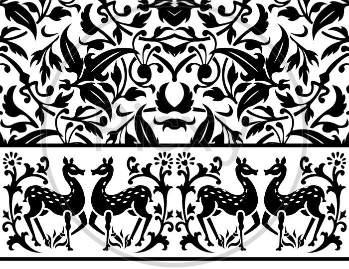 Tribal Pattern Deer Paisley Design, Royalty Free Cliparts, Stock Illustration With Seamless Border