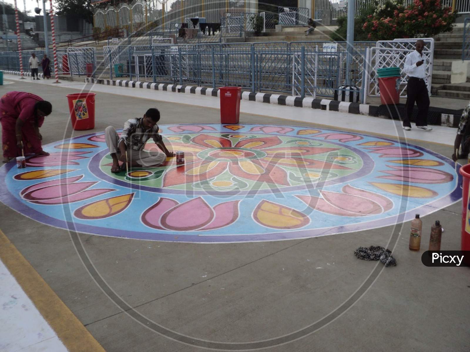 Painting on Road at Tirupati.Its a Editorial Photo don't use it as a commercial photo.